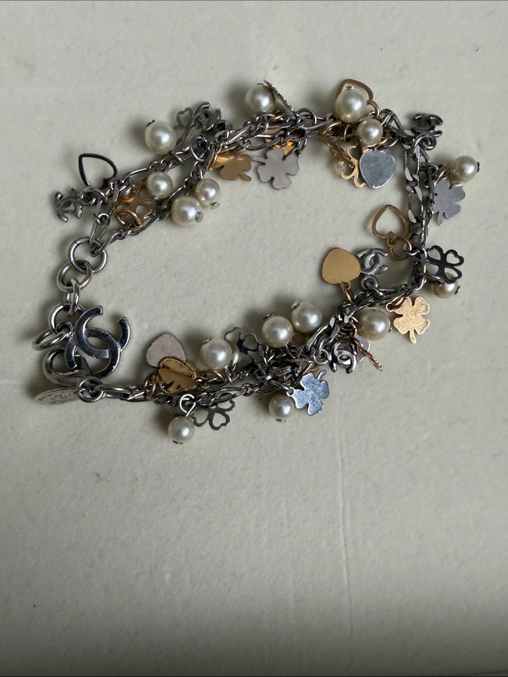 CHANEL Vintage Authentic Two-Tone Floral Charm Bracelet with Cream Beads - Picture 16 of 16